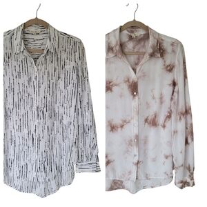 Jane & Delancey Rayon Blouses Button Front Tab Sleeve Relaxed Fit Set of 2